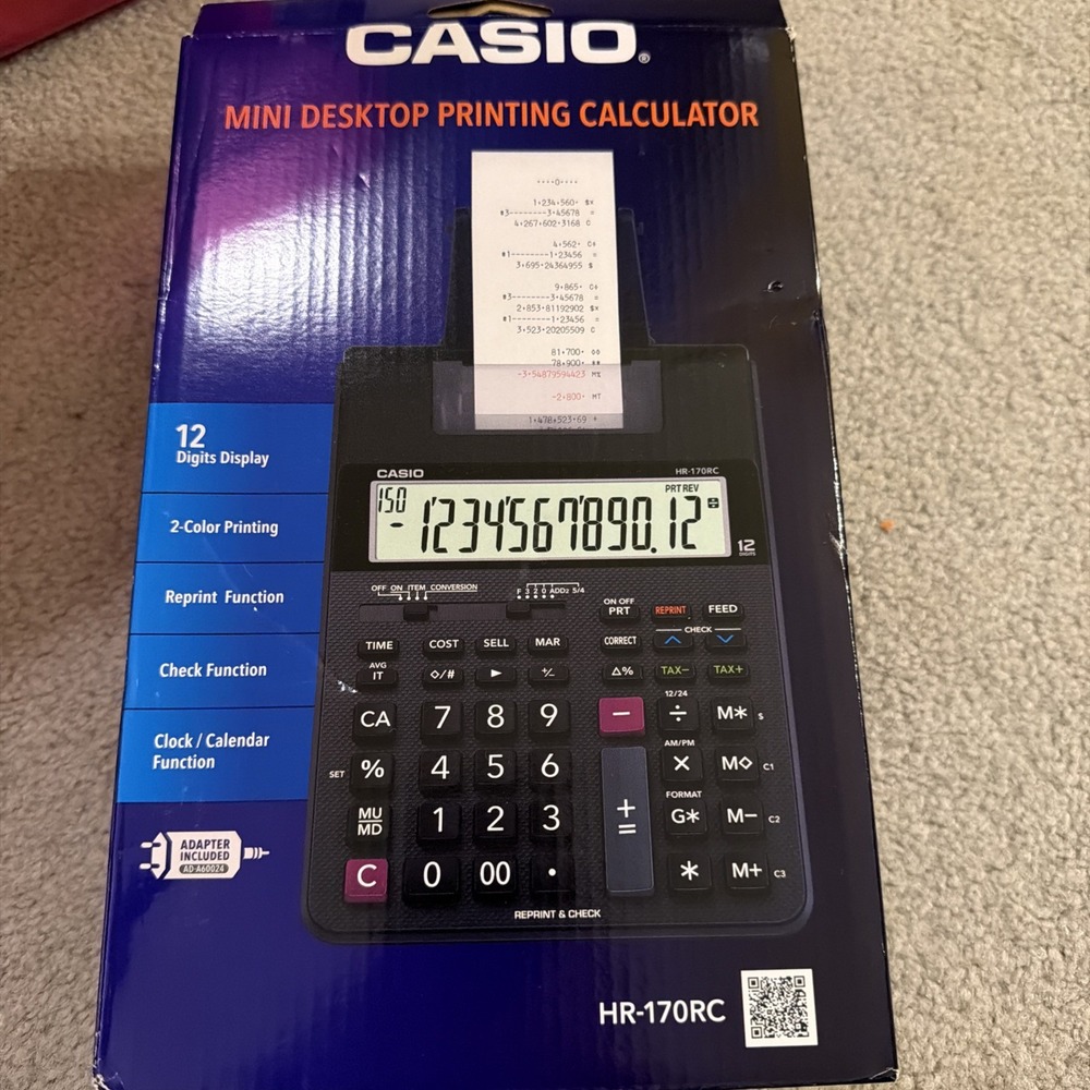 Brand New Casio HR-170RC 12-Digit Desktop Printing Calculator